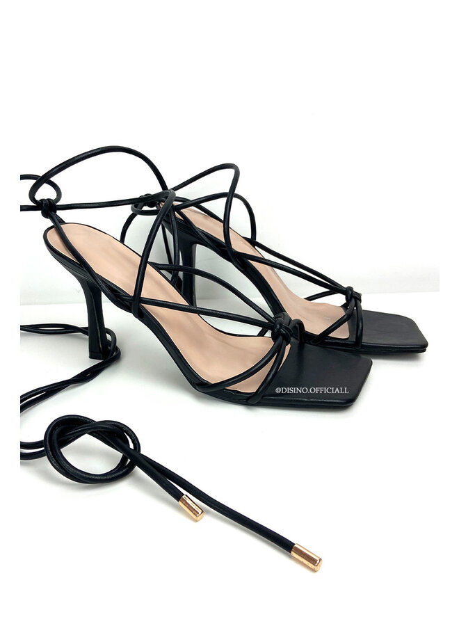 BLACK - 'SELMA HEELS' - TOUWTJES HAKKEN ROPE HEELS