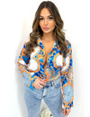 ORANGE - 'VALENTINA' - INSPIRED SATIN PRINT BLOUSE