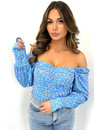 LIGHT BLUE - 'LEELA TOP' - PERFECT FIT FLORAL OFF SHOULDER TOP