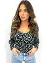 BLACK - 'LEELA TOP' - PERFECT FIT FLORAL OFF SHOULDER TOP