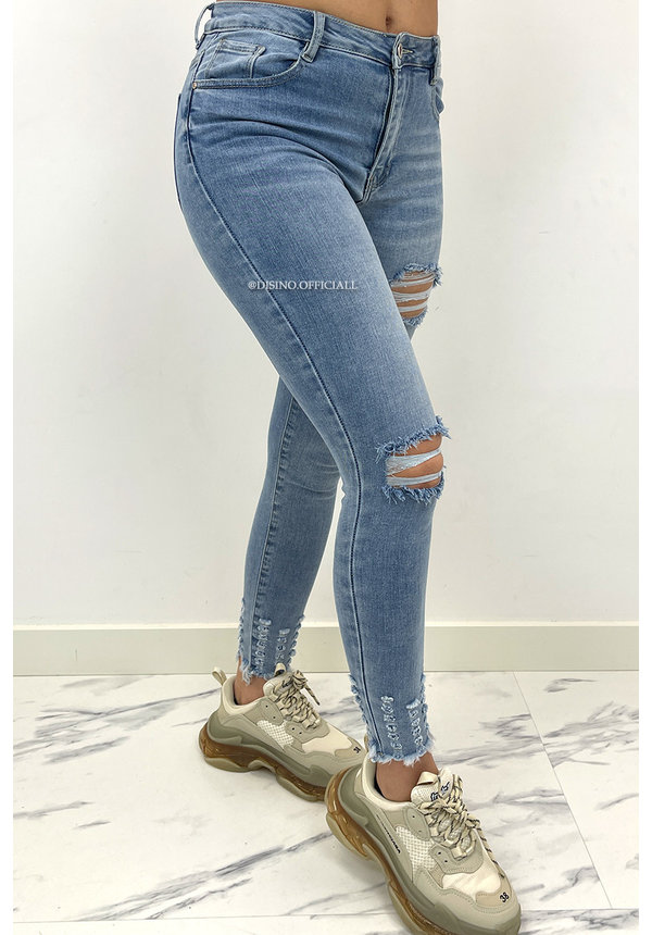 LAULIA - LIGHT BLUE - MEDIUM WAIST RIPPED SKINNY JEANS CROPPED - 318