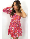 PINK - 'ROSALIA' - FLORAL ONE SHOULDER RUFFLE DRESS