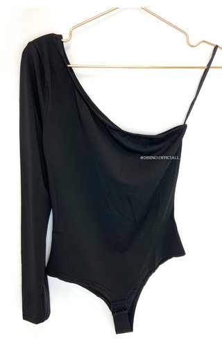 BLACK - 'KRISS' - ONE ARM PERFECT FIT BODYSUIT 