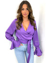 PURPLE - 'CANDICE' - PREMIUM QUALITY SATIN WRAP ON BLOUSE