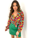 GREEN - 'DAISY' - FLORAL BALLOON SLEEVE BLOUSE