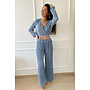 BLUE - 'MABEL SET' - PLISSE WRAP ON TOP + WIDE LEG SET
