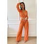 ORANGE - 'MABEL SET' - PLISSE WRAP ON TOP + WIDE LEG SET