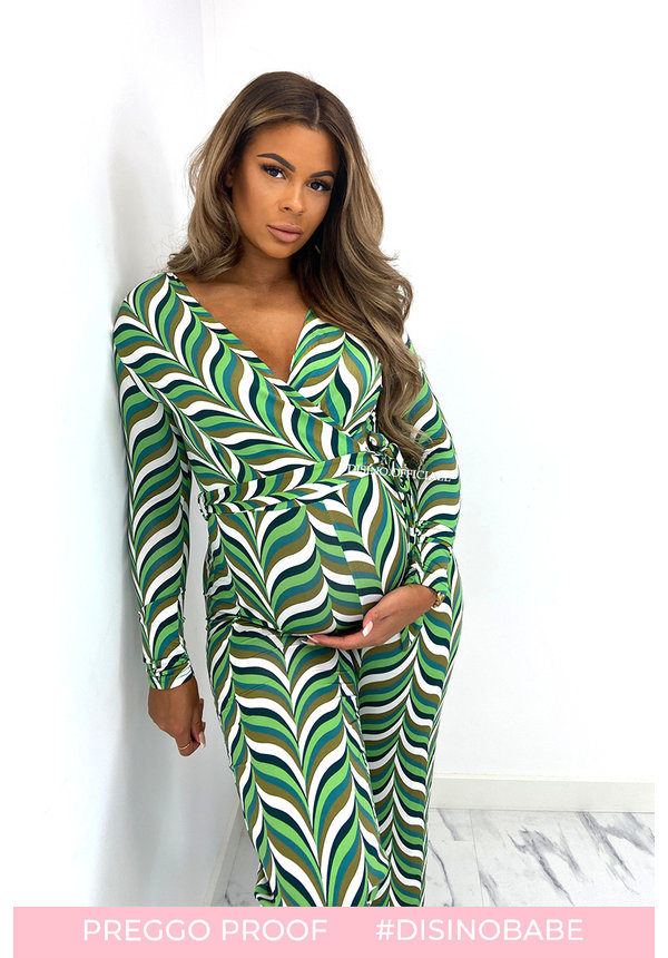 GREEN - '90s BABY JUMPSUIT' - COLORFULL LONG SLEEVE TRAVEL FLARE JUMPSUIT