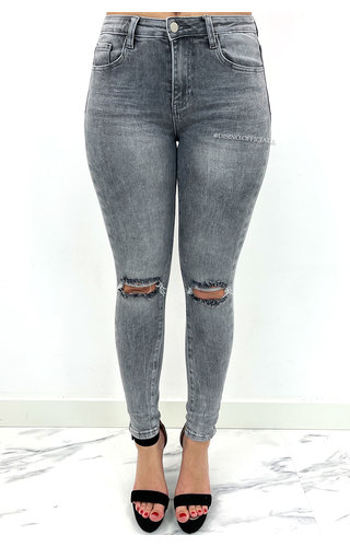 REDIAL - GREY - RIPPED KNEE HIGH WAIST SKINNY JEANS - 6916 REDIAL - GREY - RIPPED KNEE HIGH WAIST SKINNY JEANS - 6916