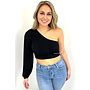 BLACK - 'BLISS V2' - SILKY ONE ARM CROPPED TOP