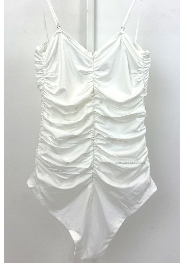 WHITE - 'OLIVIA BODYSUIT' - RUCHED BODYSUIT