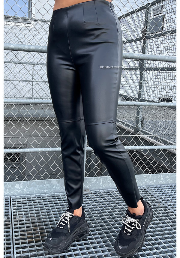 BLACK - 'KIKI' - STRETCH HIGH WAIST VEGAN LEATHER PANTS