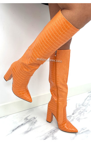 ORANGE - 'CROCO HEELS' - LONG CROCO BOOTS ORANGE - 'CROCO HEELS' - LONG CROCO BOOTS