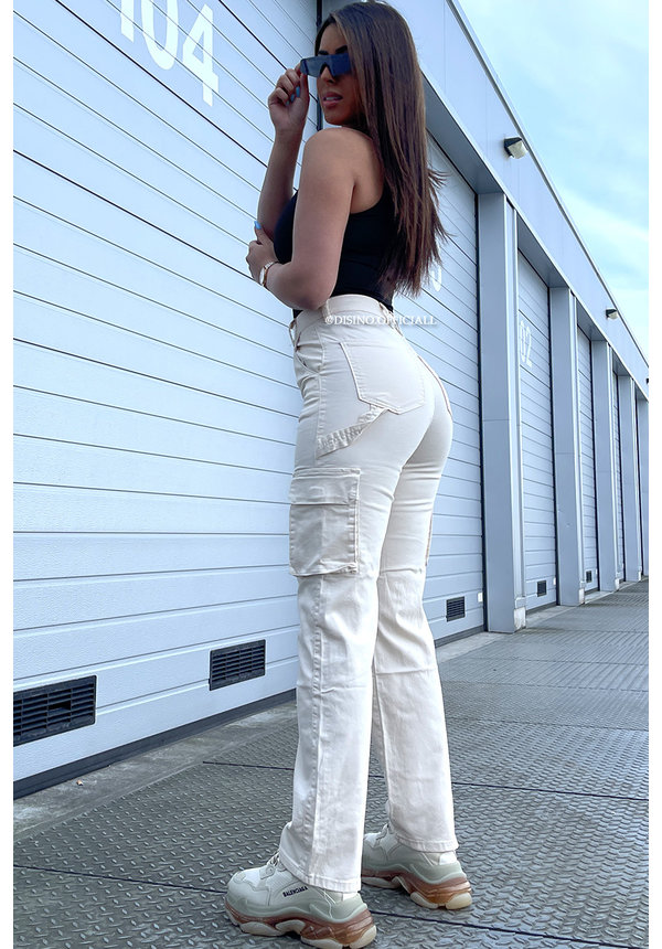 BEIGE - 'SHAY STRETCH' - PERFECT FIT CARGO STRAIGHT LEG JEANS