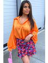 ORANGE - 'LARA' - SILKY SATIN OVERSIZED V-NECK BLOUSE