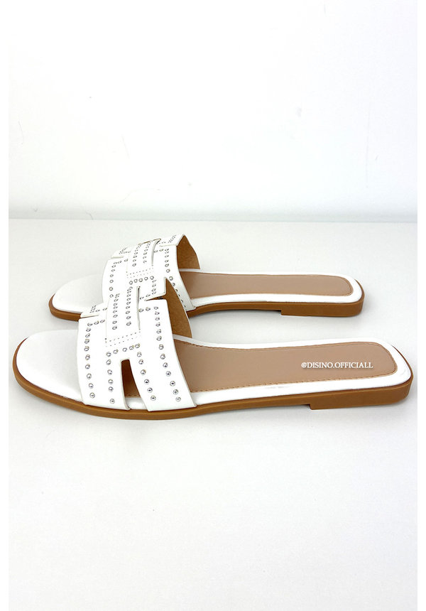 WHITE - 'HARPER SLIDERS' - STUDS INSPIRED SLIPPERS