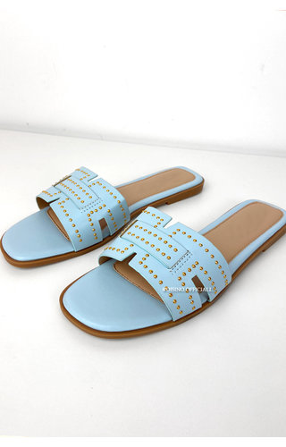 LIGHT BLUE - 'HARPER SLIDERS' - STUDS INSPIRED SLIPPERS LIGHT BLUE - 'HARPER SLIDERS' - STUDS INSPIRED SLIPPERS