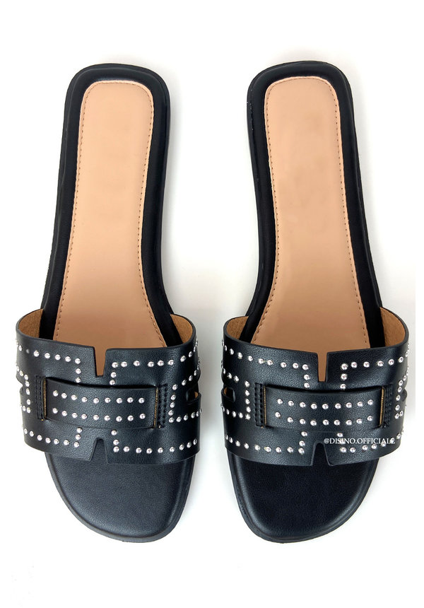 BLACK - 'HARPER SLIDERS' - STUDS INSPIRED SLIPPERS