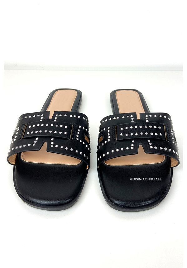 BLACK - 'HARPER SLIDERS' - STUDS INSPIRED SLIPPERS