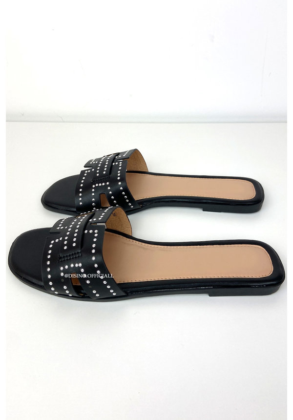 BLACK - 'HARPER SLIDERS' - STUDS INSPIRED SLIPPERS