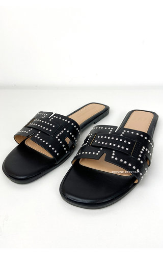 BLACK - 'HARPER SLIDERS' - STUDS INSPIRED SLIPPERS 