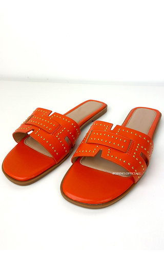 ORANGE - 'HARPER SLIDERS' - STUDS INSPIRED SLIPPERS ORANGE - 'HARPER SLIDERS' - STUDS INSPIRED SLIPPERS