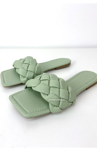 MINT GREEN - 'MILA SLIDERS' - BRAIDED SLIPPERS MINT GREEN - 'MILA SLIDERS' - BRAIDED SLIPPERS
