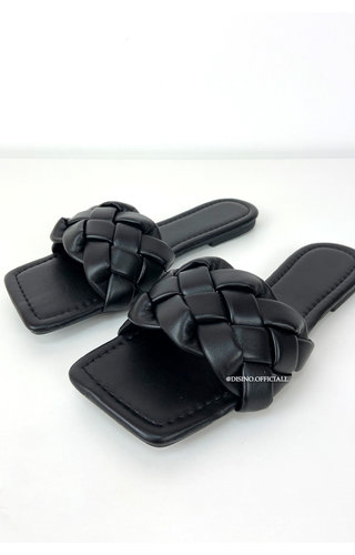 BLACK - 'MILA SLIDERS' - BRAIDED SLIPPERS BLACK - 'MILA SLIDERS' - BRAIDED SLIPPERS