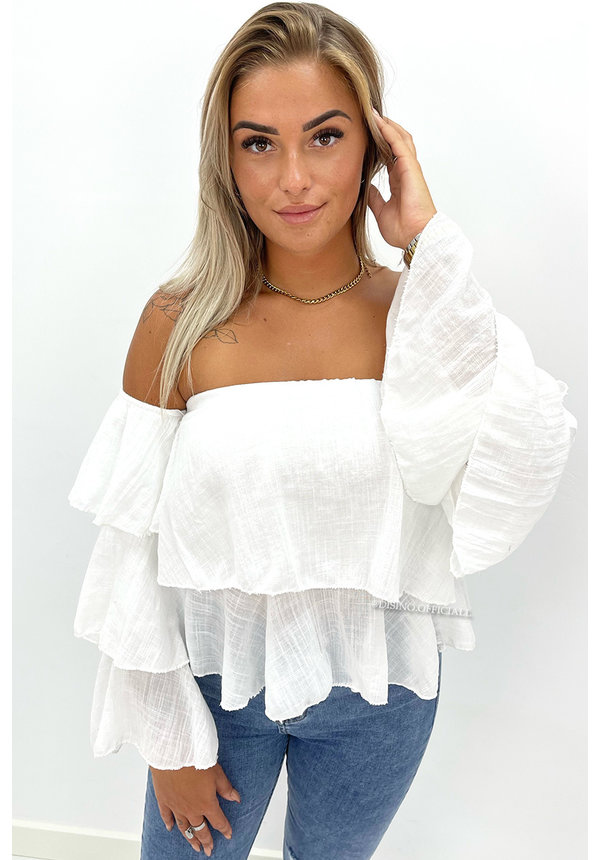 WHITE - 'LAYLA' - RUFFLE OFF SHOULDER TOP