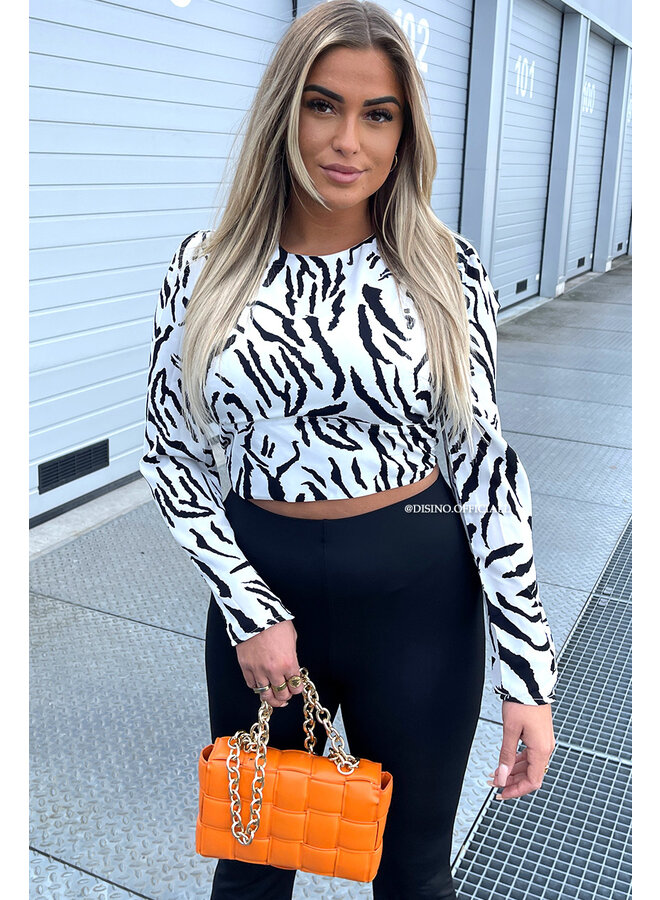 WHITE - 'ZENA' -  ZEBRA PRINT OPEN BACK TOP