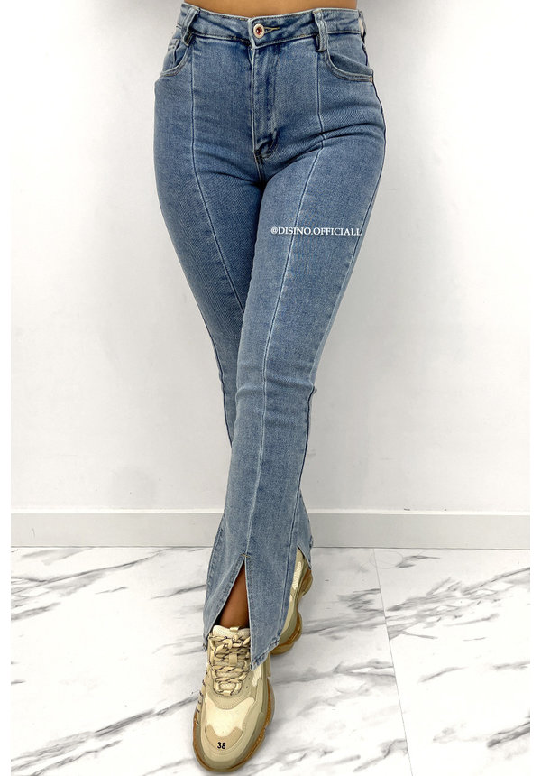 LAULIA - LIGHT BLUE - HIGH WAIST SKINNY JEANS FRONT SPLIT - 075