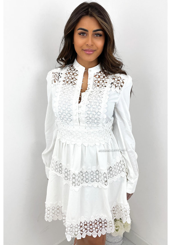 WHITE - 'LUANE' - EXCLUSIVE PREMIUM QUALITY LONG SLEEVE DRESS