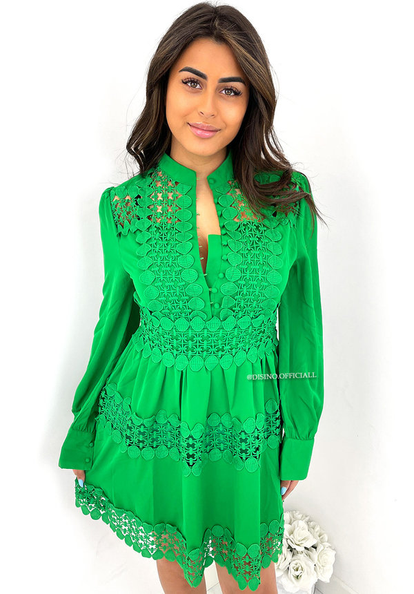 GREEN - 'LUANE' - EXCLUSIVE PREMIUM QUALITY LONG SLEEVE DRESS