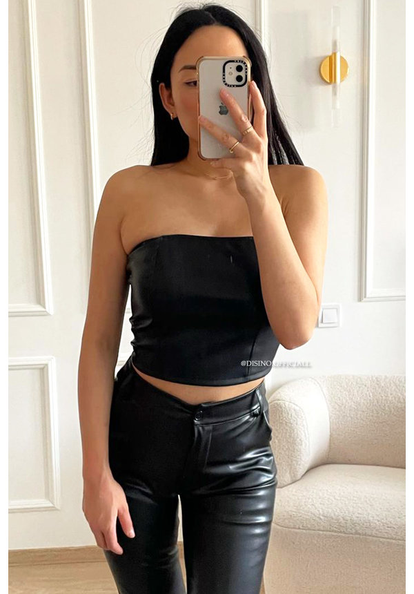 BLACK - 'KIARA' - VEGAN LEATHER CORSET TOP