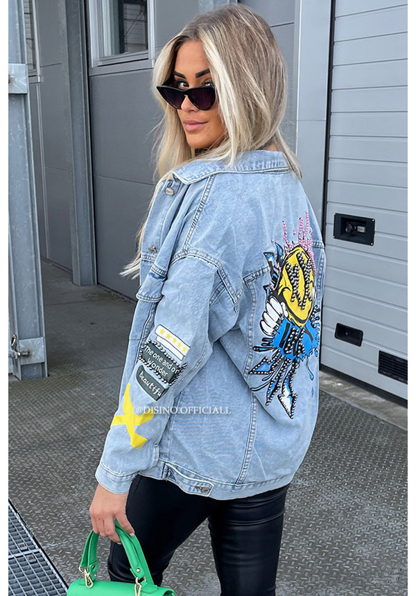 LIGHT BLUE - 'SMILE ME AWAY' - INSPIRED DESIGNER DENIM JACKET