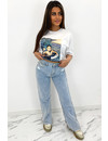 LIGHT BLUE - 'JALINA' - HIGH WAIST STRAIGHT LEG SPLIT JEANS