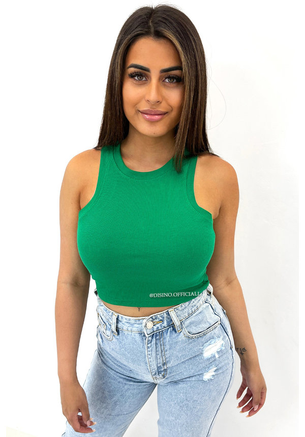 GREEN - 'JUNI V2' - RACER RIBBED CROP TOP