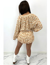 BEIGE - 'EMILY SET' - INSPIRED RUFFLE SET BLOUSE + SHORT