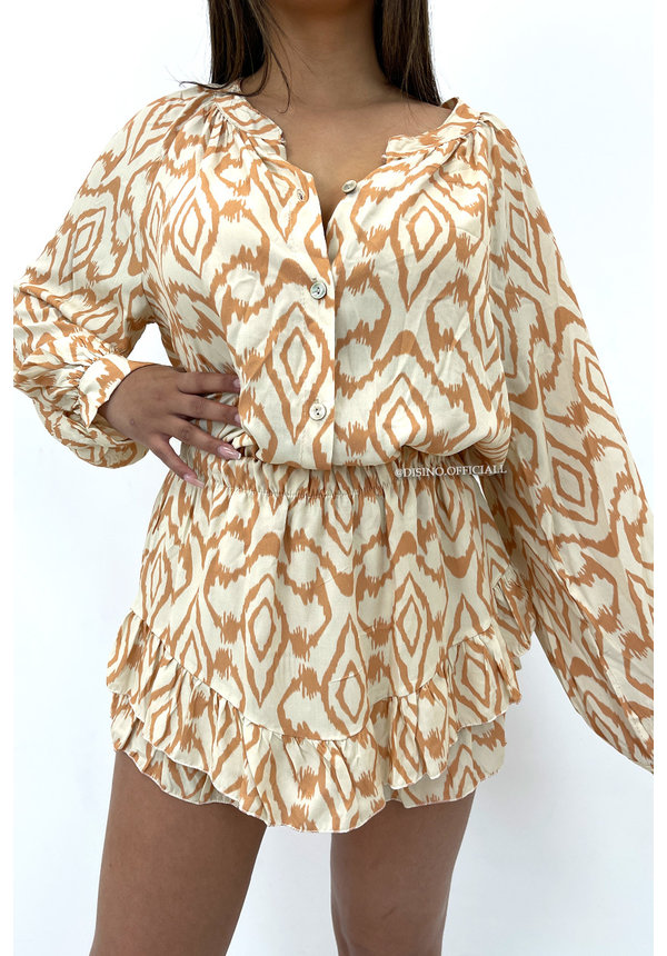 BEIGE - 'EMILY SET' - INSPIRED RUFFLE SET BLOUSE + SHORT