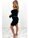 BLACK - 'LUCCE LONGSLEEVE' - OFF SHOULDER RUFFLE DRESS