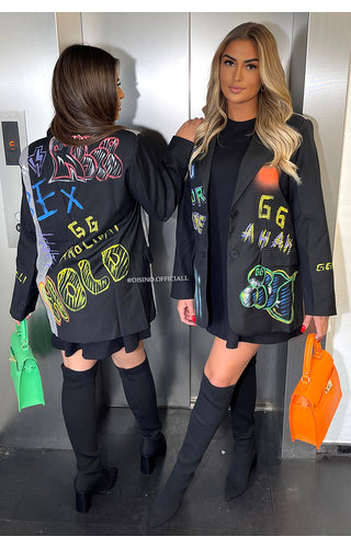 BLACK - 'TAYLOR' - EXCLUSIVE GRAFFITI DESIGNER BLAZER BLACK - 'TAYLOR' - EXCLUSIVE GRAFFITI DESIGNER BLAZER
