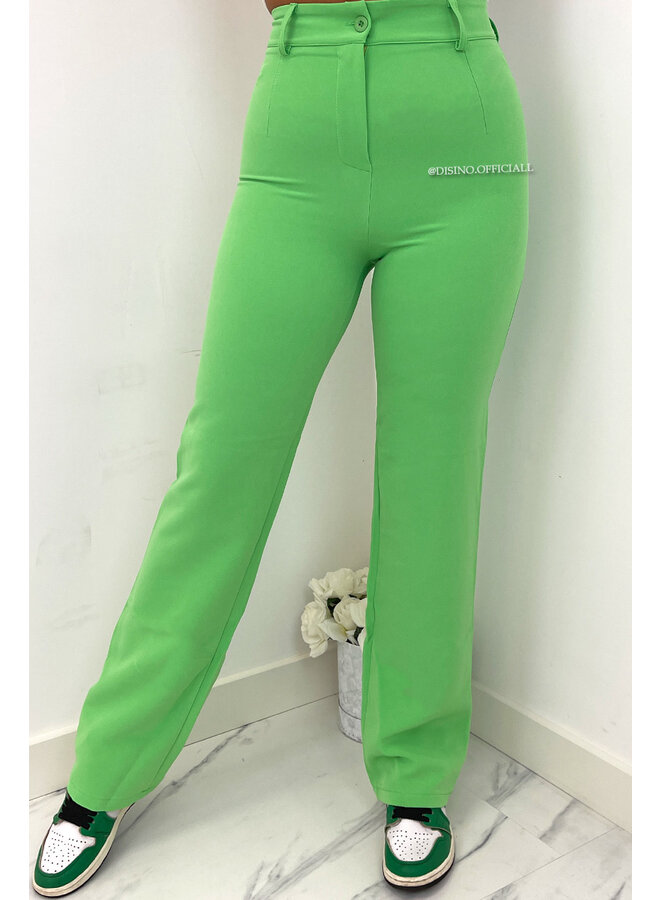 LIME GREEN - 'LIYA PANTS' - HIGH WAIST STRAIGHT LEG PANTALON