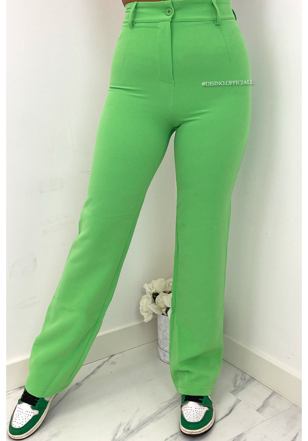 LIME GREEN - 'LIYA PANTS' - HIGH WAIST STRAIGHT LEG PANTALON