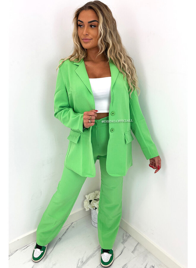 LIME GREEN - 'LIYA PANTS' - HIGH WAIST STRAIGHT LEG PANTALON