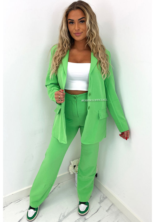 LIME GREEN - 'LIYA PANTS' - HIGH WAIST STRAIGHT LEG PANTALON