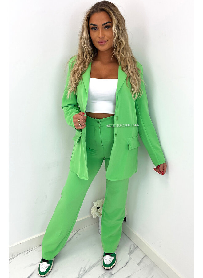 LIME GREEN - 'LIYA PANTS' - HIGH WAIST STRAIGHT LEG PANTALON
