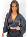 BLACK - 'LUCILIA SET' - SILKY WRAP ON TOP + SKORT SET