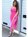 FUCHSIA - 'FAYE DRESS' - SEXY SILKY BODYCON SPLIT DRESS