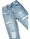 BLUE - 'CANNES' - EXTREME RIPPED STRAIGHT LEG SPLIT JEANS - 1249