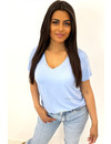 LIGHT BLUE - 'KENZA' - COMFY BASIC V-NECK TEE